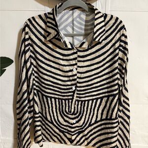 Elegant Black and Cream Striped Button Down Shirt